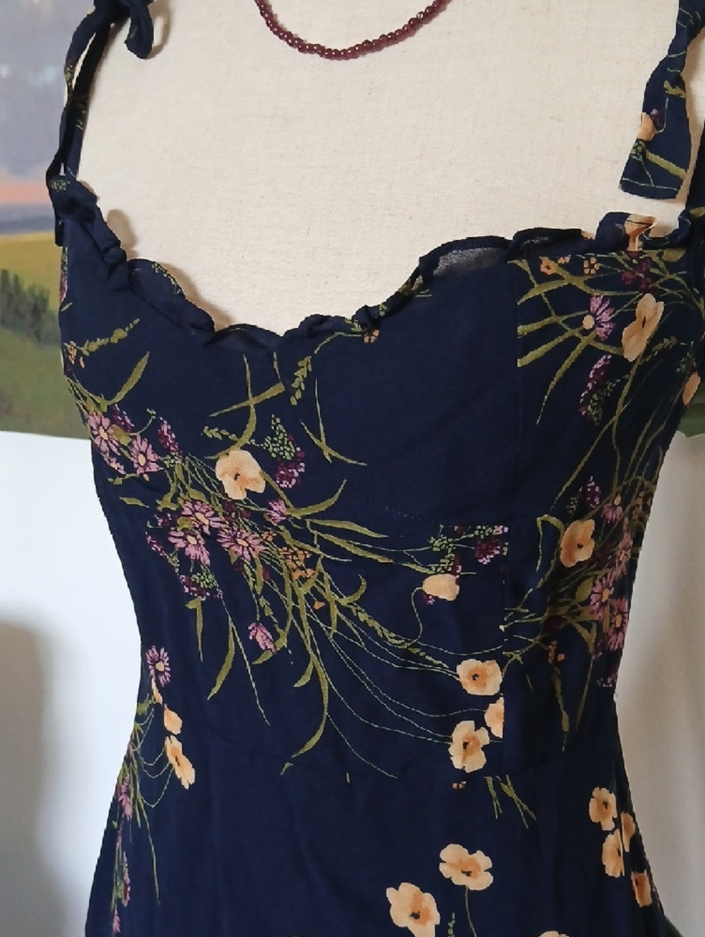 Reformation Christine Navy Floral Slip Dress with Tie Straps Sz10 - Picture 4 of 12